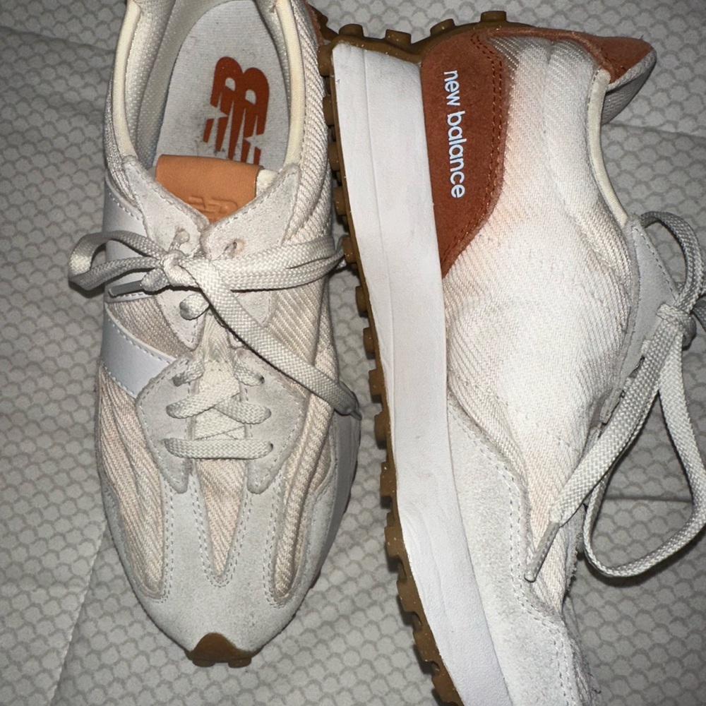 New Balance White and Brown Athletic Shoes - Picture 3 of 3